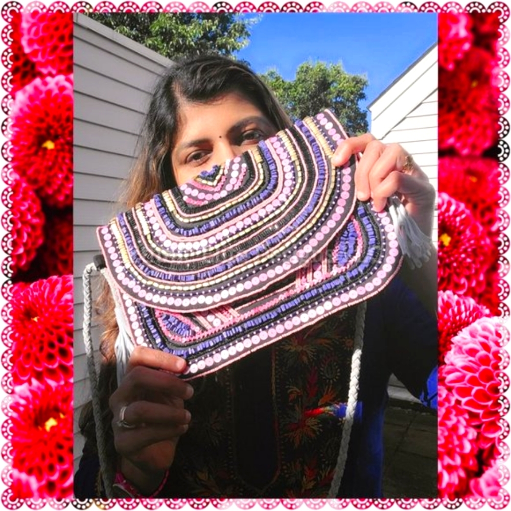 New boutique Crossbody Bag - Blue/Pink Combo - Handcrafted Beaded
